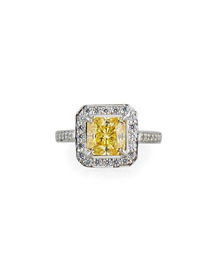 Yellow Cubic Zirconia Square Ring,