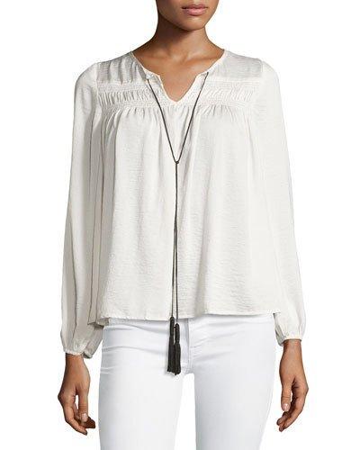 Peasant Top With Tassel Tie, Natural