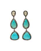 Black Silver 3-drop Earrings With Turquoise & Polki Diamonds
