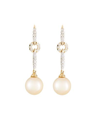14k Two-tone Pearl & Diamond Dangle Earrings
