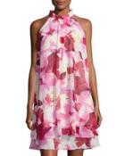 Floral-print Halter-neck Dress, Pink Pattern
