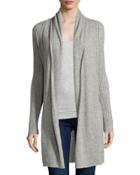 Cashmere Open-front Long Cardigan, Heather Gray