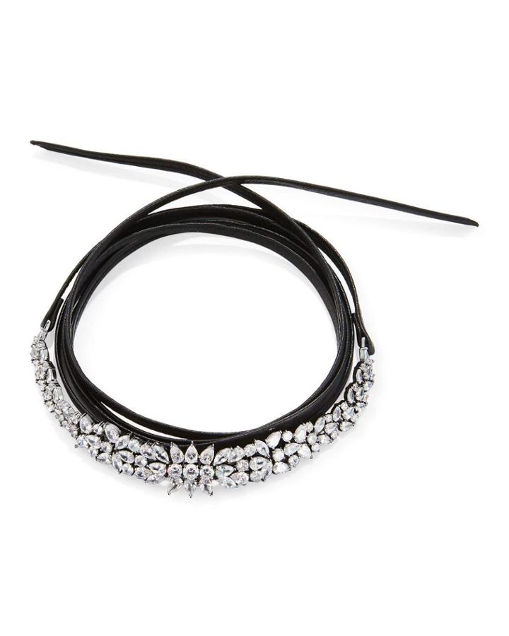 100 Stone Crystal & Leather Wrap Choker