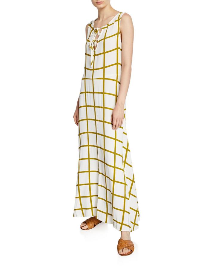 The Maeve Windowpane Tie-neck Sleeveless