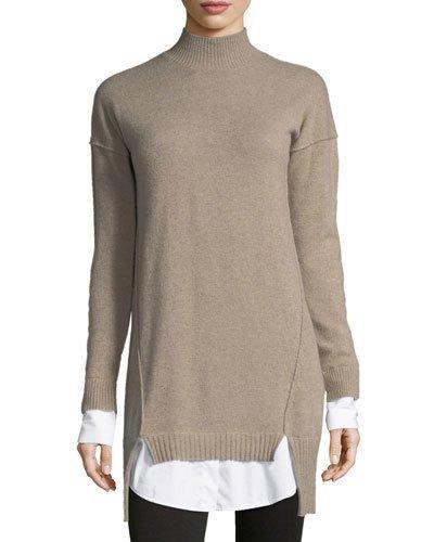 Cashmere Twofer Sweaterdress, Tan