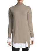 Cashmere Twofer Sweaterdress, Tan