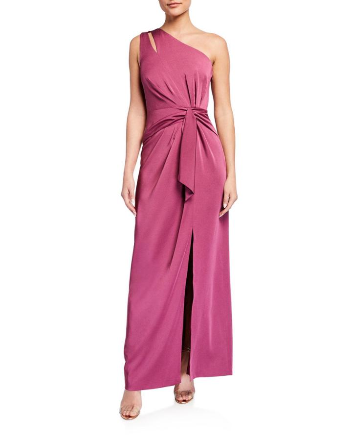 Stretch Faille One-shoulder Cocktail Dress