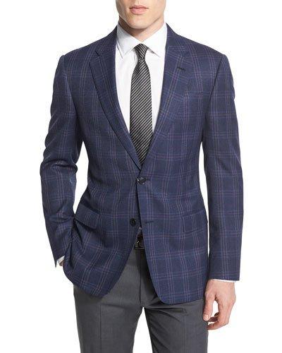 Triple Windowpane Two-button Wool Sport Coat, Navy