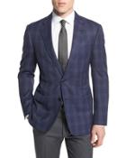 Triple Windowpane Two-button Wool Sport Coat, Navy