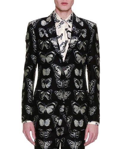 Moth-jacquard Blazer, Black/silver