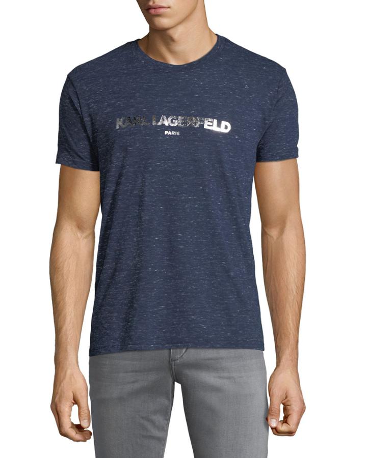 Men's Foil-logo Crewneck Short-sleeve Heathered T-shirt