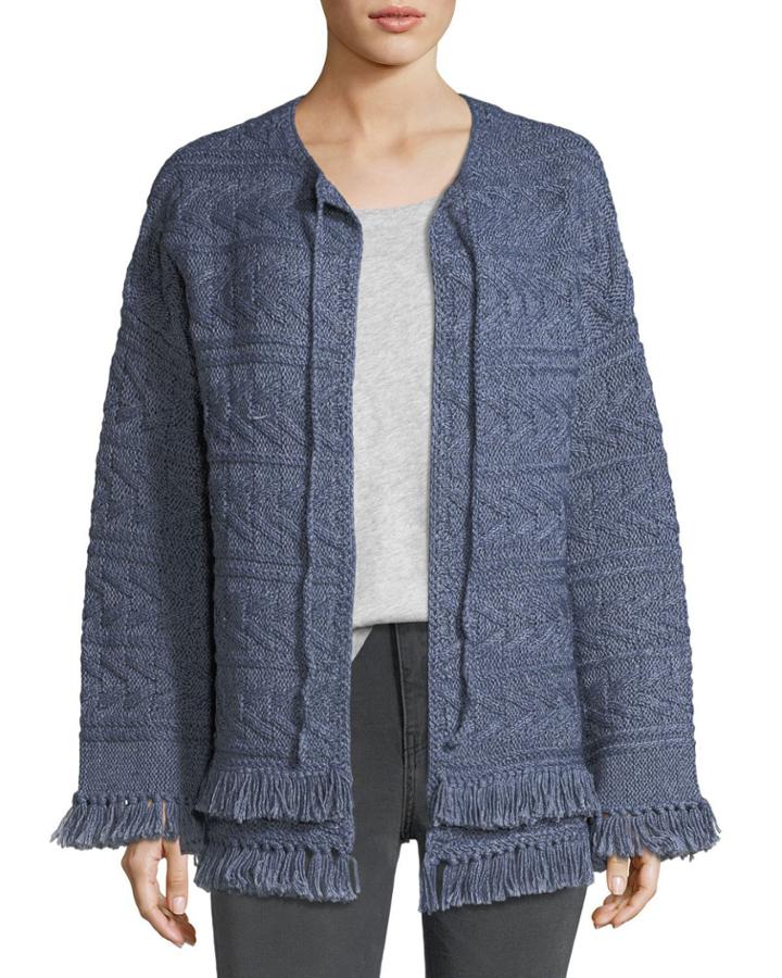 The Cable-knit Chevron Cotton Sweater W/ Fringe