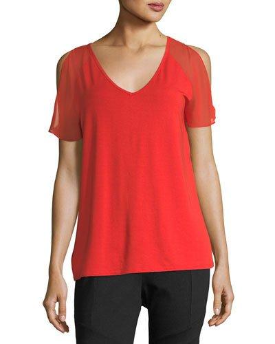 Short-sleeve Cold-shoulder V-neck Top
