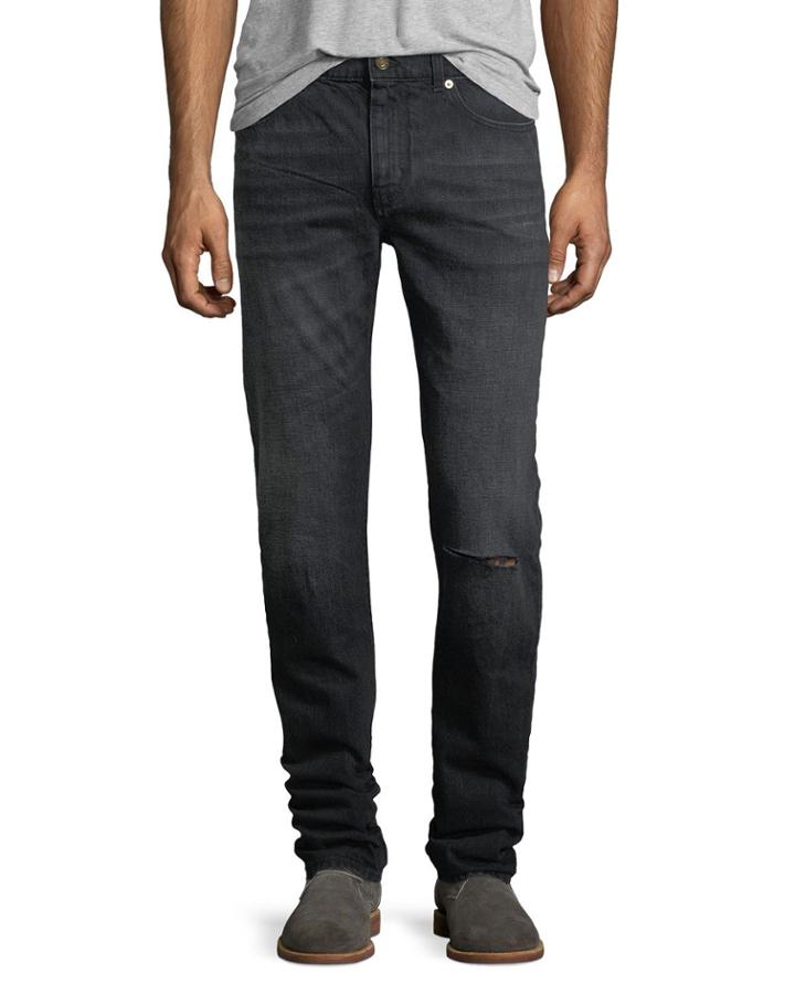 Dirty-wash Skinny Jeans With Ripped Knee