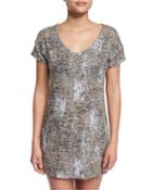 Glam Camo-print Short-sleeve Jersey Coverup