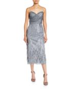 Sequin & Feather Sweetheart Midi Cocktail Dress With Spaghetti-straps