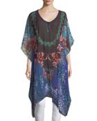 Floral-print Semisheer Chiffon Cardigan Top