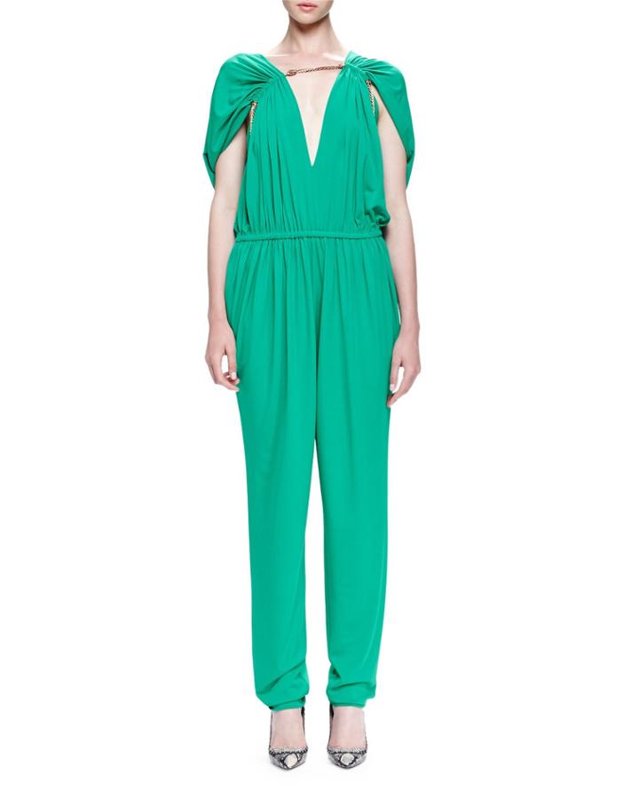 Chain-threaded Gathered Jumpsuit