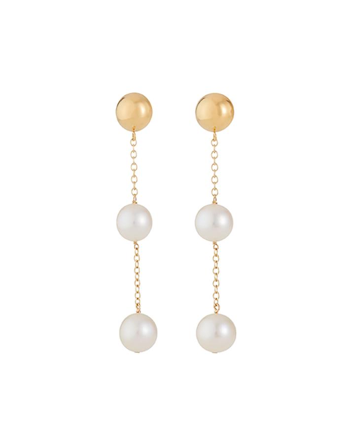 14k Yellow Gold 2-pearl Chain Earrings
