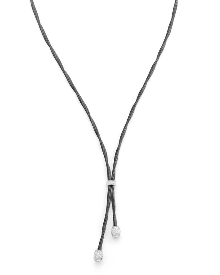 18k White Gold & Stainless Steel Lariat W/ Diamonds, Black