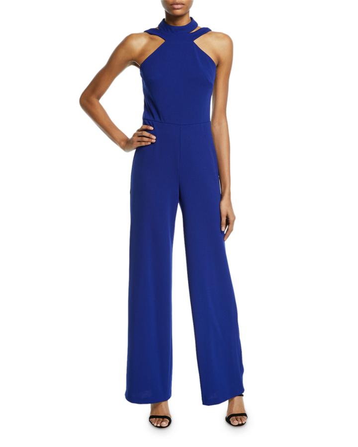 Halter Cutout Crepe Jumpsuit, Cobalt