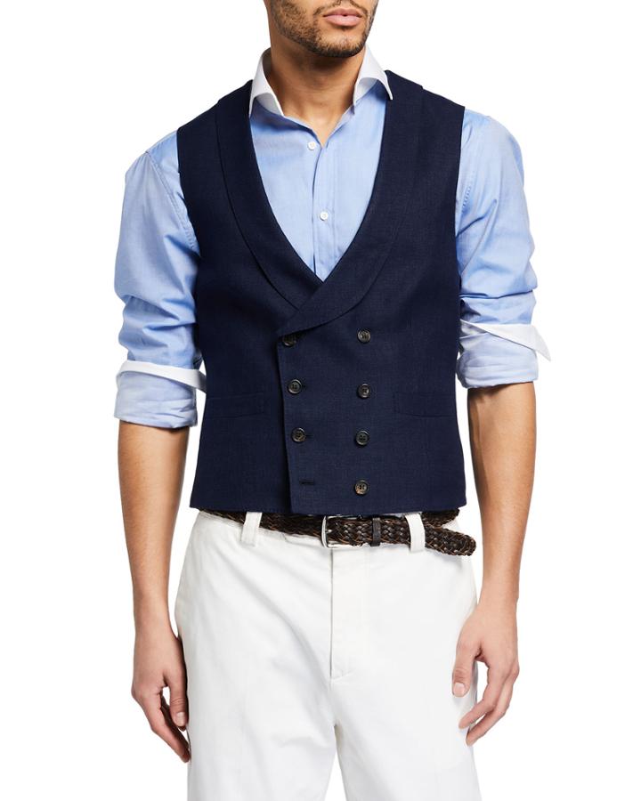 Men's One-and-a-half-breasted Hopsack Waistcoat