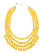 Multi-row Beaded Statement Necklace W/ Dangles, Yellow