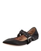 Ruched Leather Ankle-wrap Flats