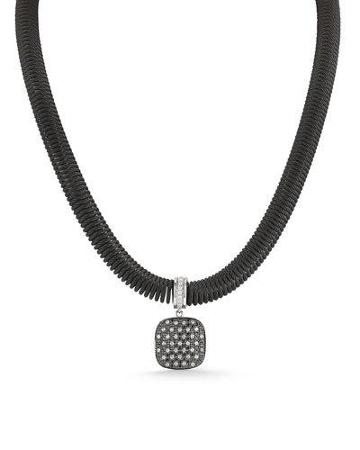 Spring Coil Cable & Mixed Diamond Pendant Necklace, Black,