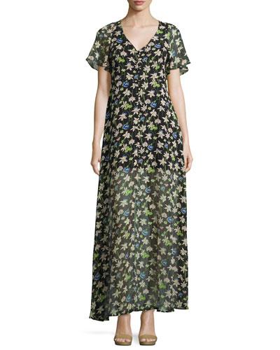 Libby Floral-print Chiffon Maxi Dress, Black