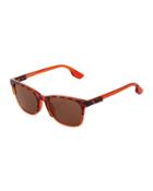 Two-tone Modified Rectangle Acetate Sunglasses, Havana/fluorescent Orange