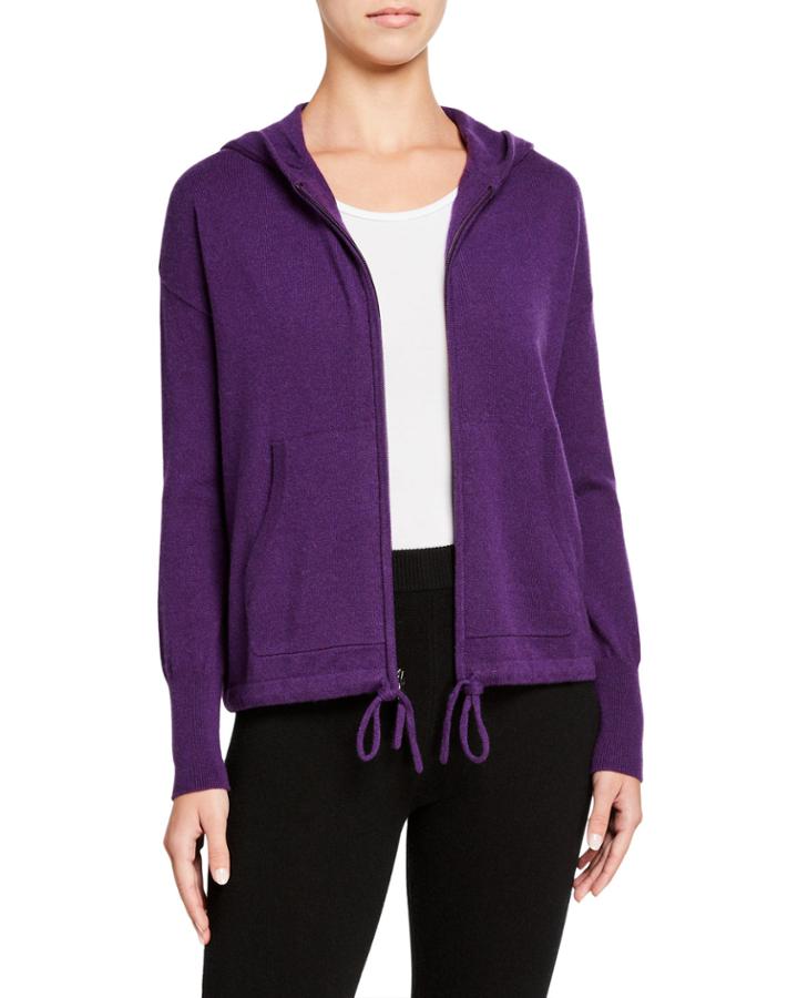 Drawstring-hem Cashmere Hooded Jacket