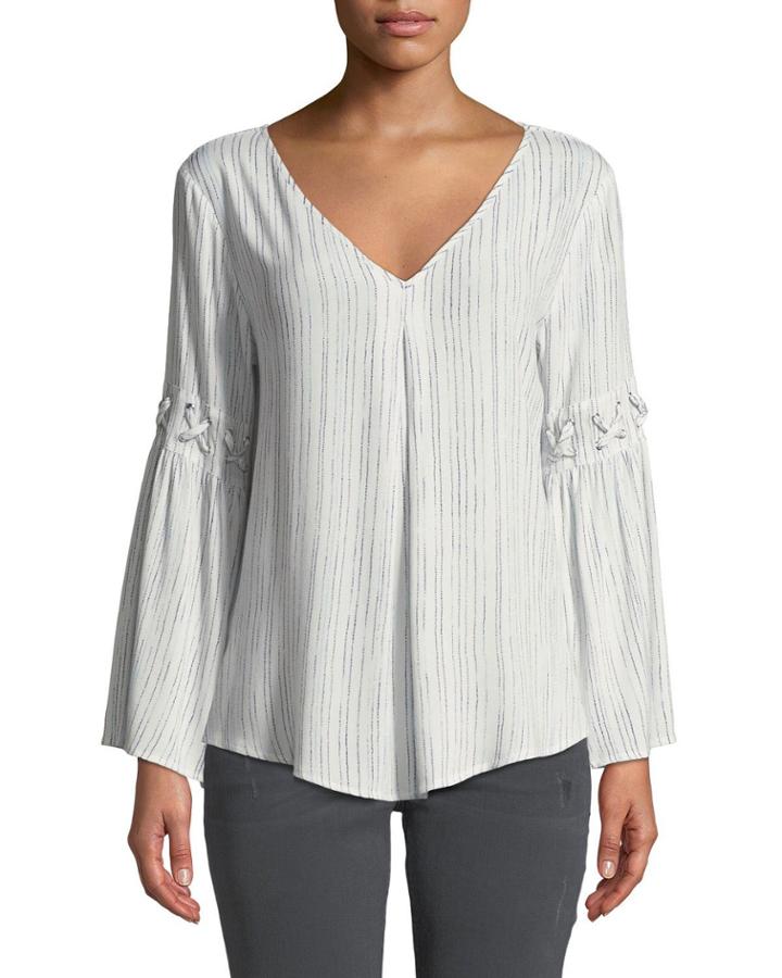 Laced-detail Striped V-neck Blouse