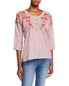 Carnation Embroidered Voile Blouse