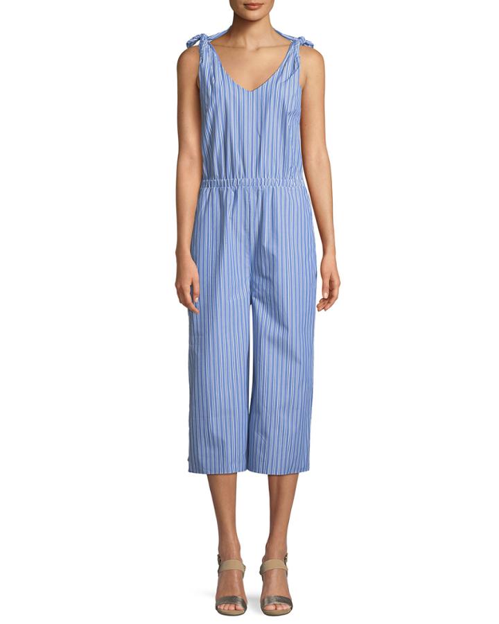 Striped Tie-shoulder Jumpsuit