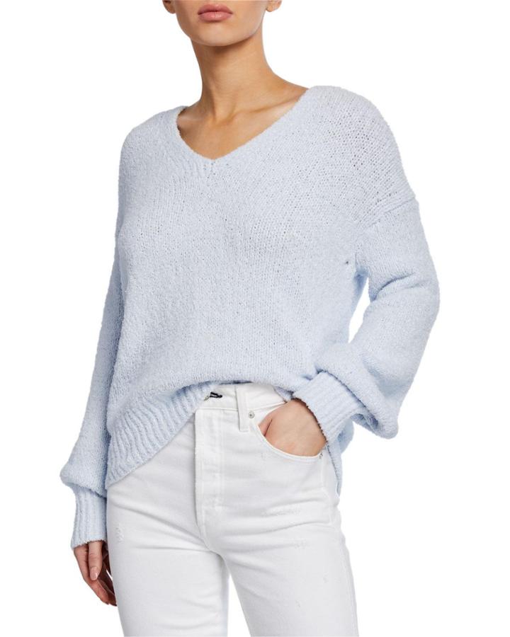 Textured V-neck Long-sleeve Top