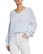 Textured V-neck Long-sleeve Top