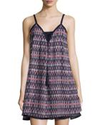 Printed V-neck Sleeveless Dress, Navy/pink