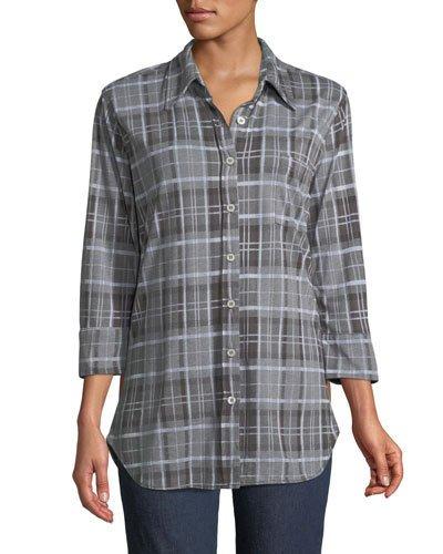 Plaid 3/4-sleeve Blouse