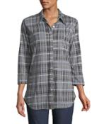 Plaid 3/4-sleeve Blouse