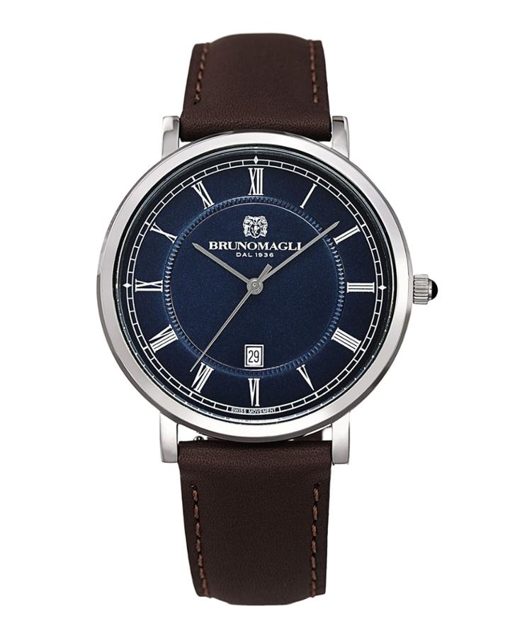 Men's 41mm Milano Date Watch W/ Leather, Brown/blue