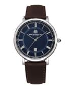 Men's 41mm Milano Date Watch W/ Leather, Brown/blue