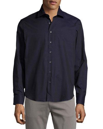 Dot-print Long-sleeve Sport Shirt, Wineberry