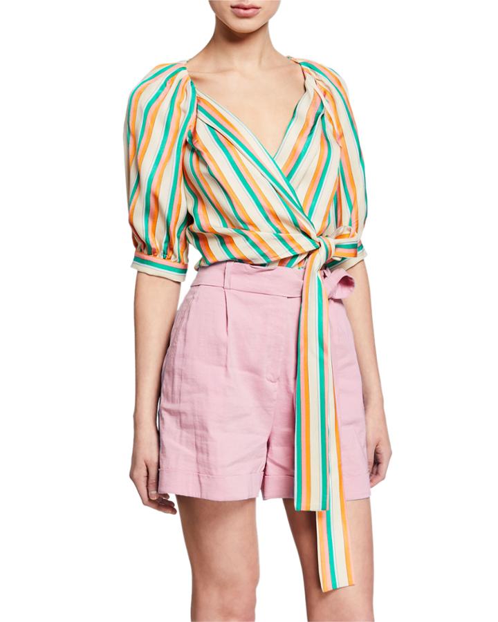 Rosanna Striped Tie-front Blouse