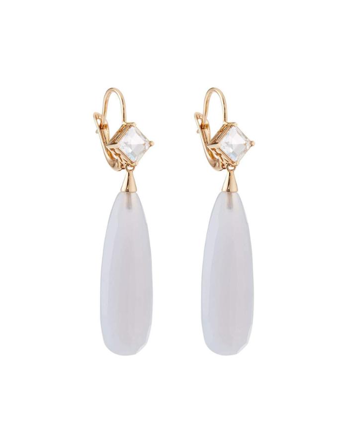 18k Chalcedony & Rock Crystal Earrings