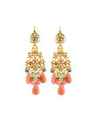Coral- & Jade-hued Chandelier Earrings,