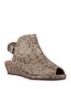 Lyla Embossed Leather Peep-toe Wedge