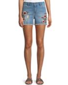 Floral-embroidered Denim Shorts,