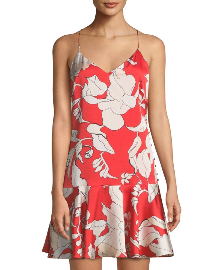 Floral-print Charmeuse Spaghetti