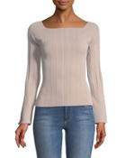 Square-neck Ribbed Flare-sleeve